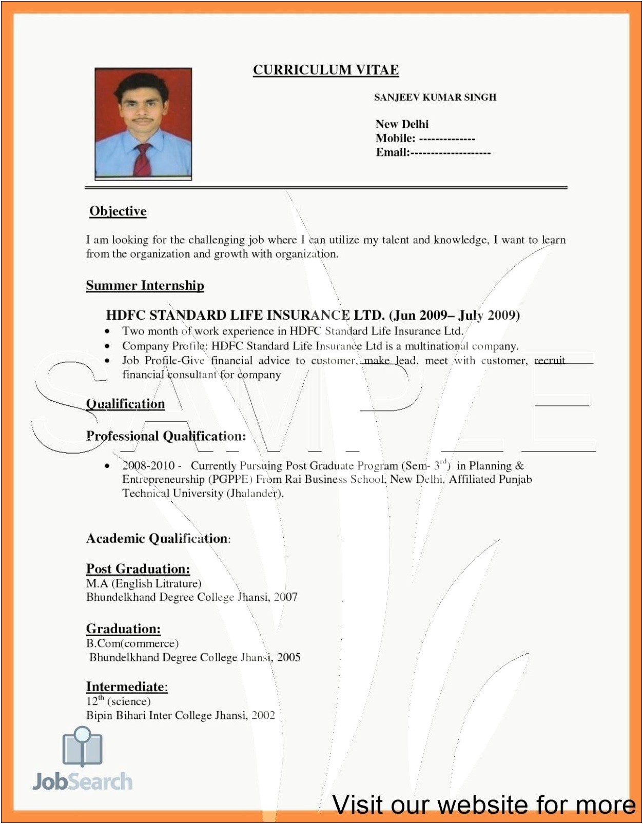 Resume Format For Job Interview For Freshers Campus