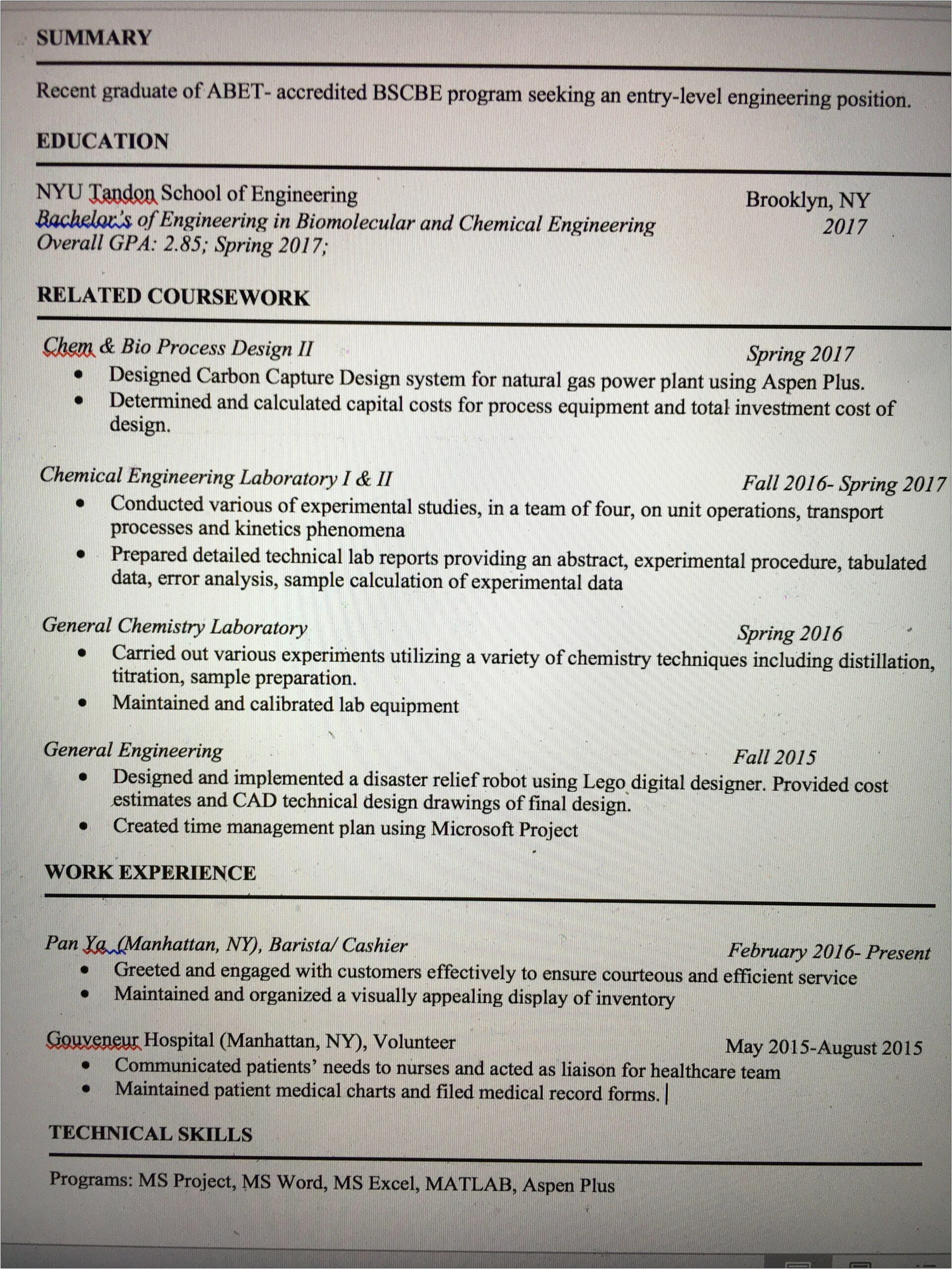 Resume Format For Nyu Tandon School Of Engineering