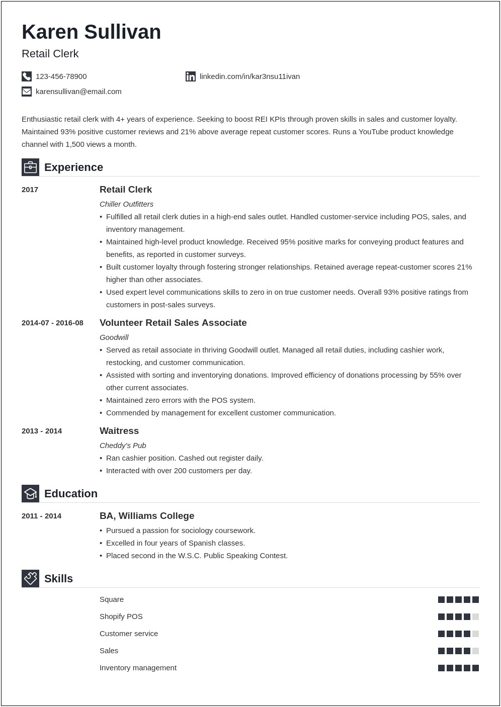 Resume Format For Part Time Retail Job