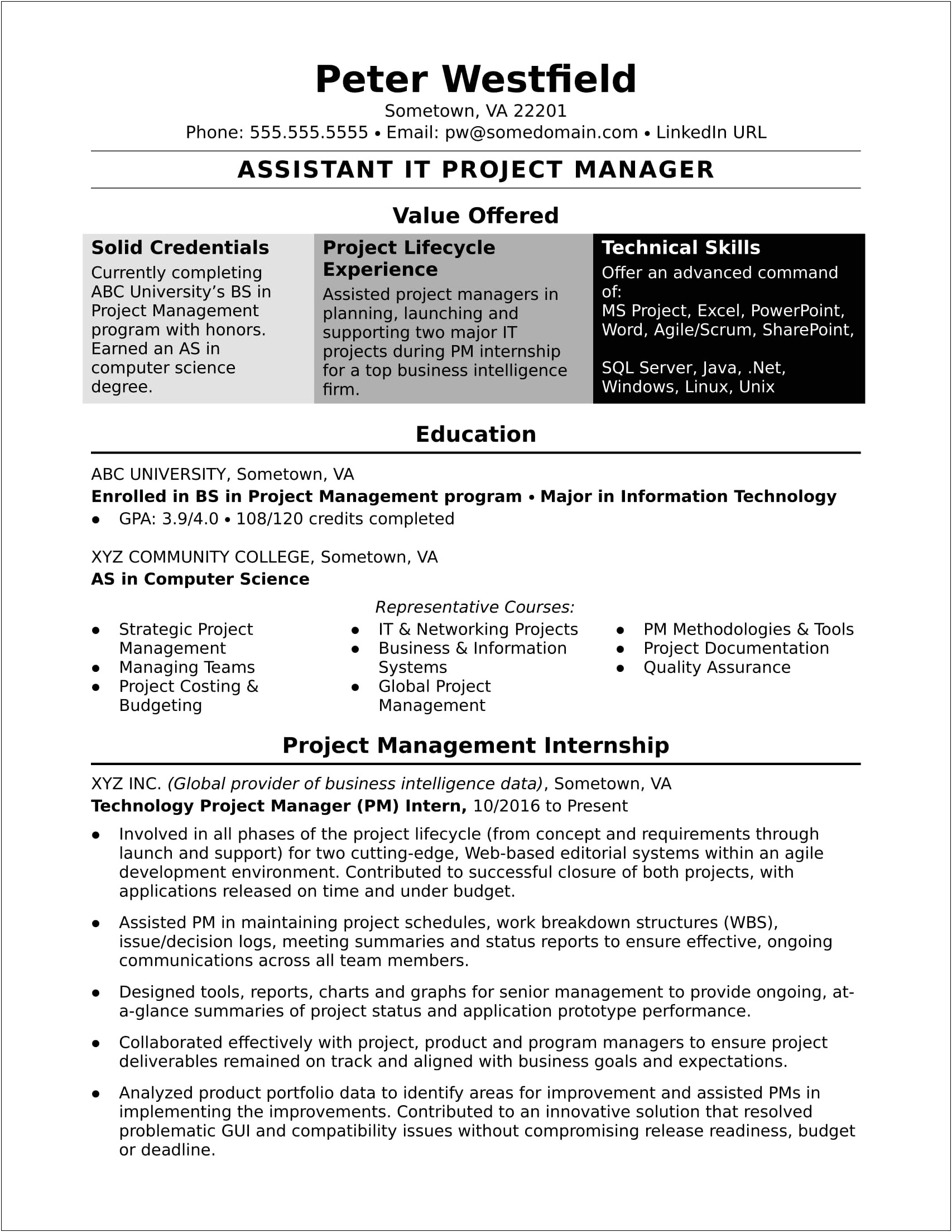 Resume Format For Project Manager In Construction