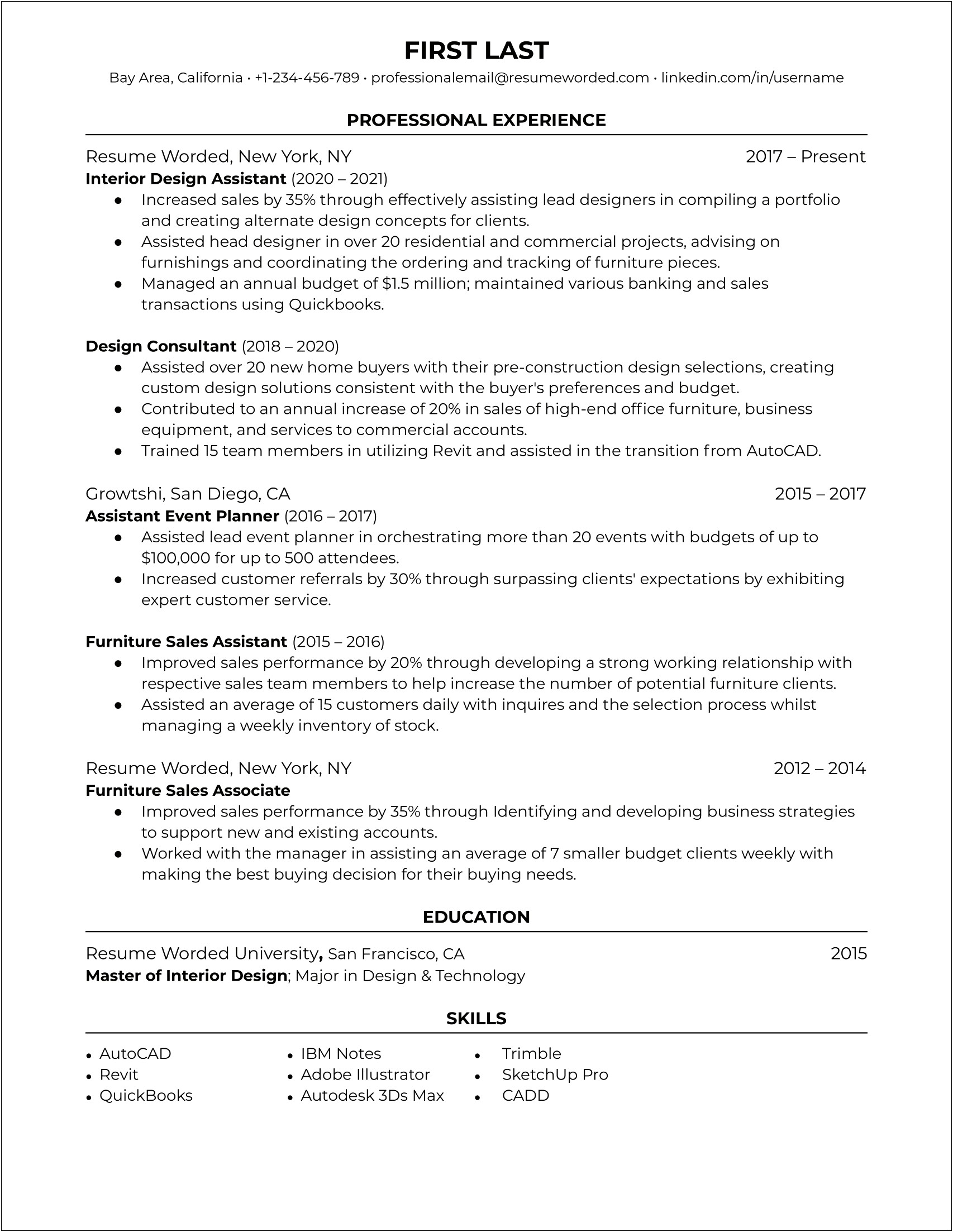 Resume Format For Project Manager In Interior Design