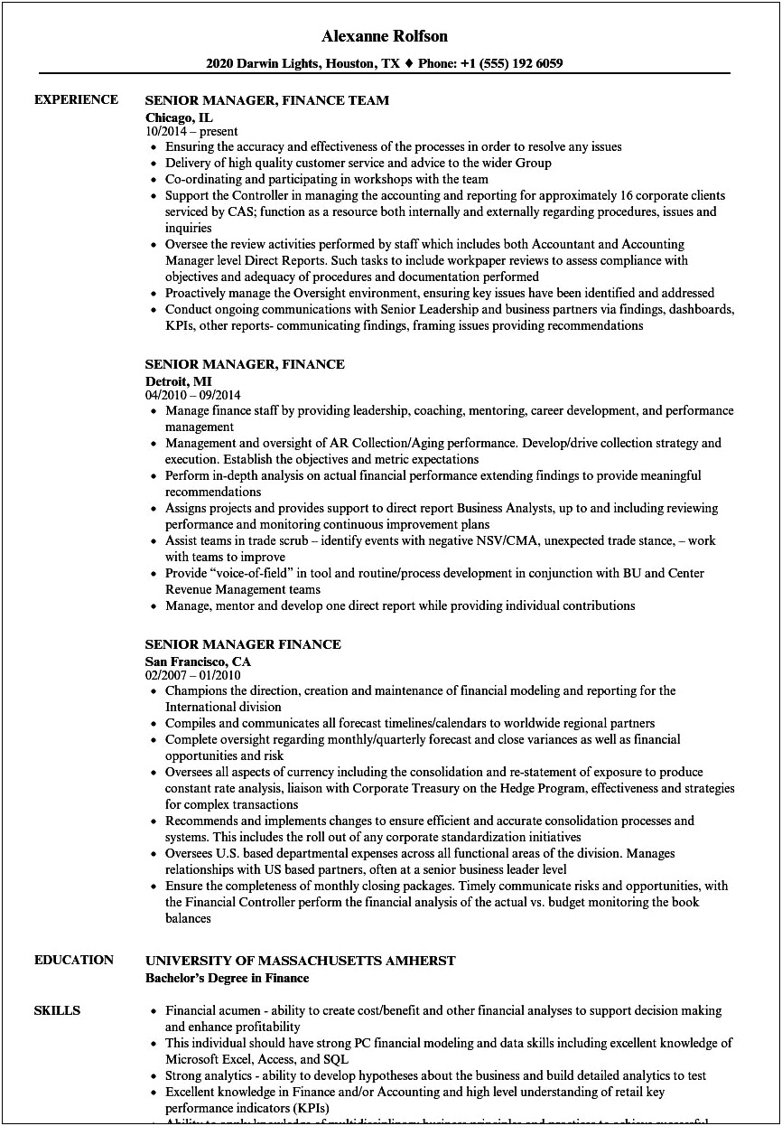 Resume Format For Retired Bank Managers
