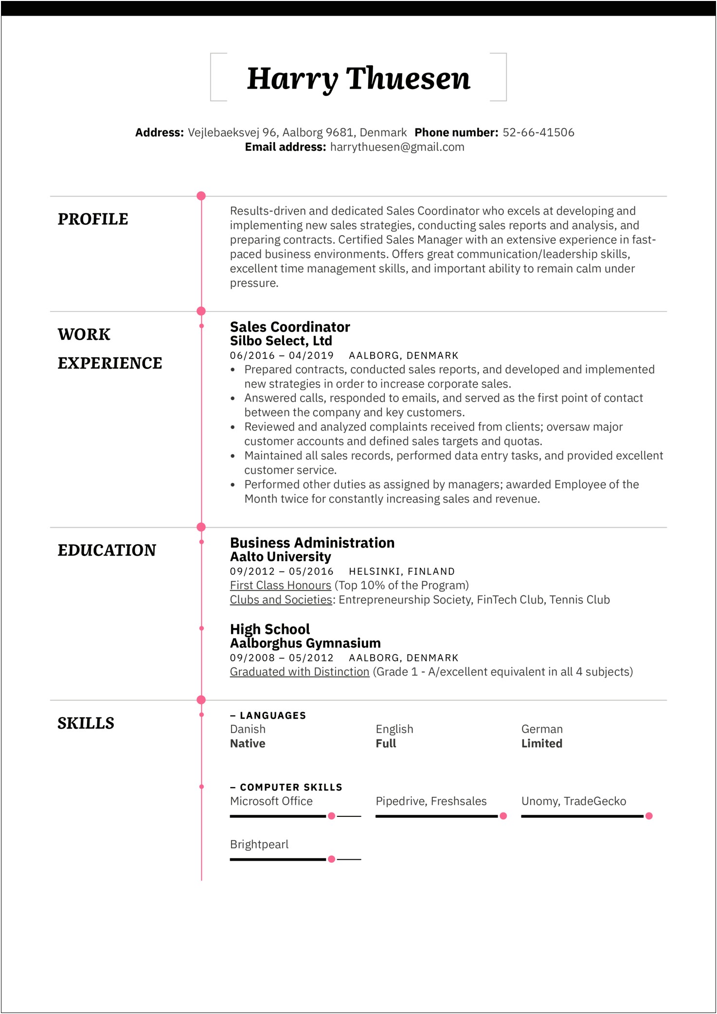 Resume Format For Sales Coordinator Jobs