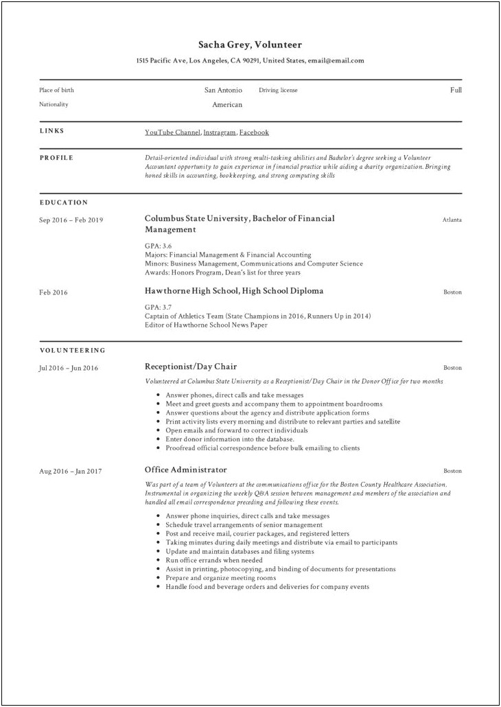 Resume Format With Emphasis On Volunteer Experience