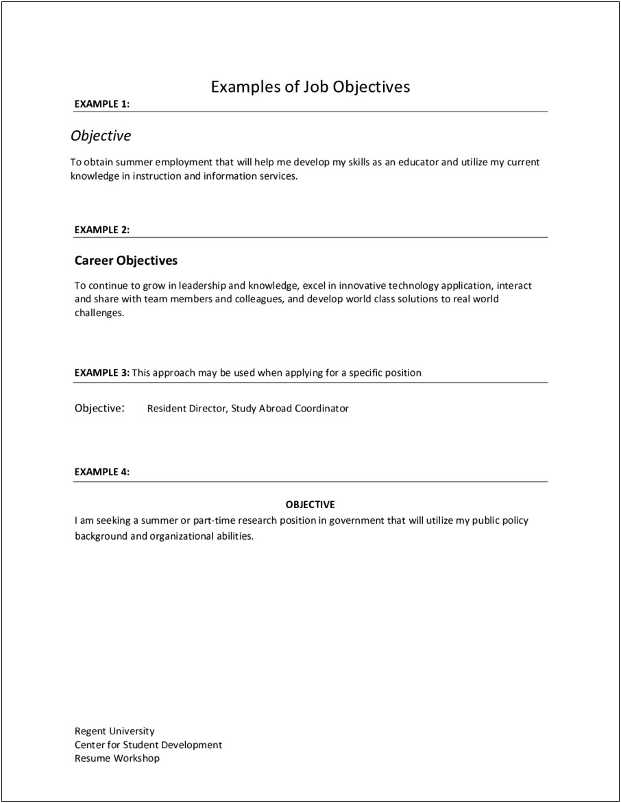 Resume Goal Statement Examples College Students