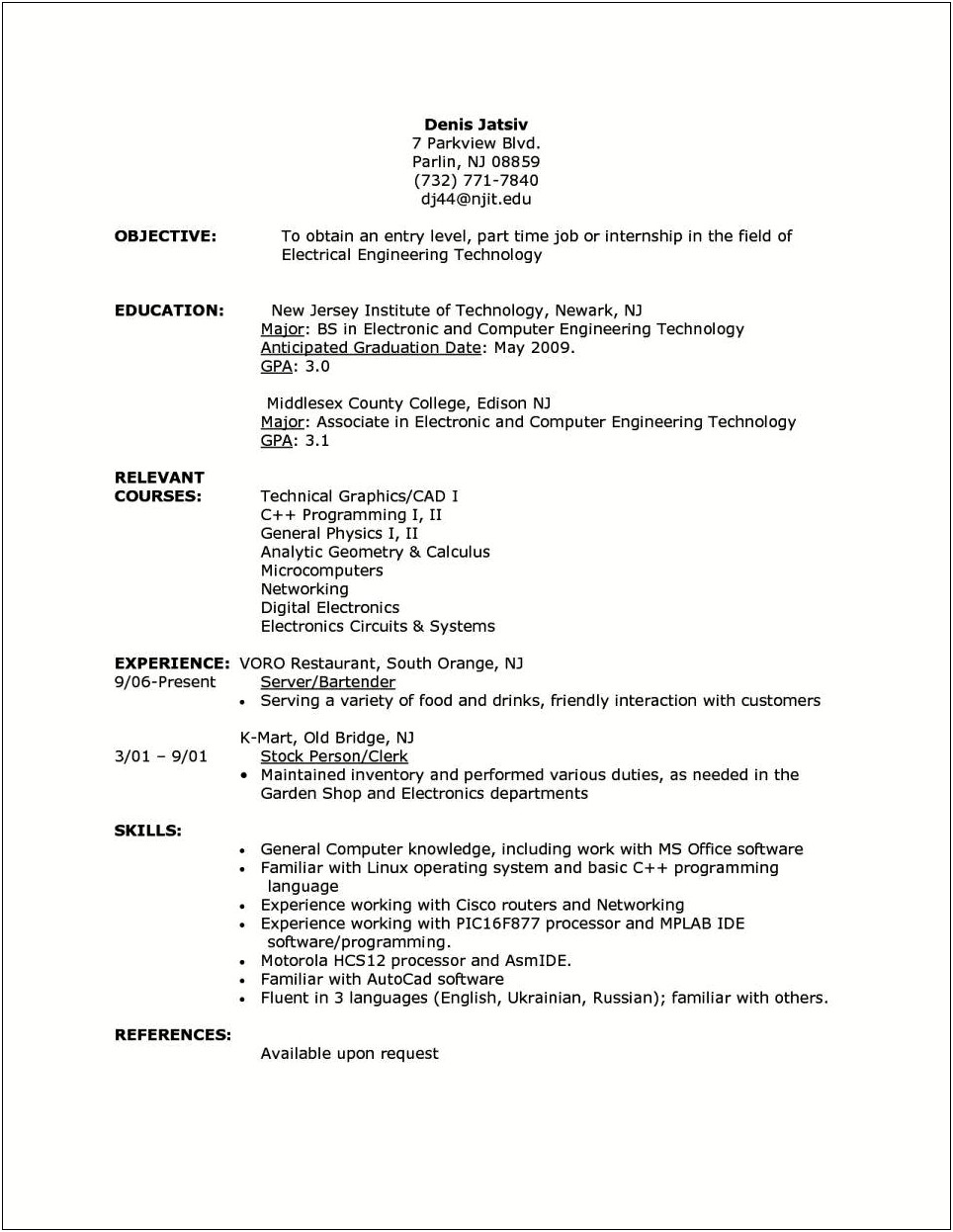 Resume Help For Out Of Work Time