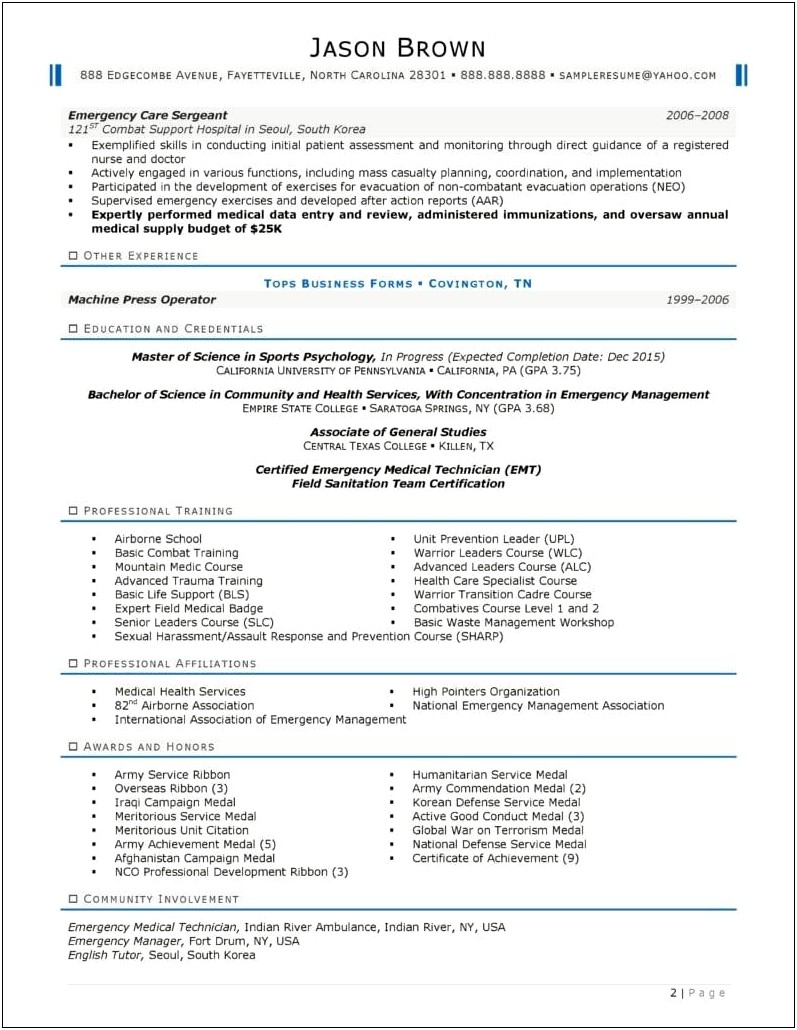 Resume Help Personal Summary Examples Public Emergency Management
