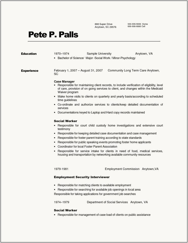 Resume Human Services Social Work Manager