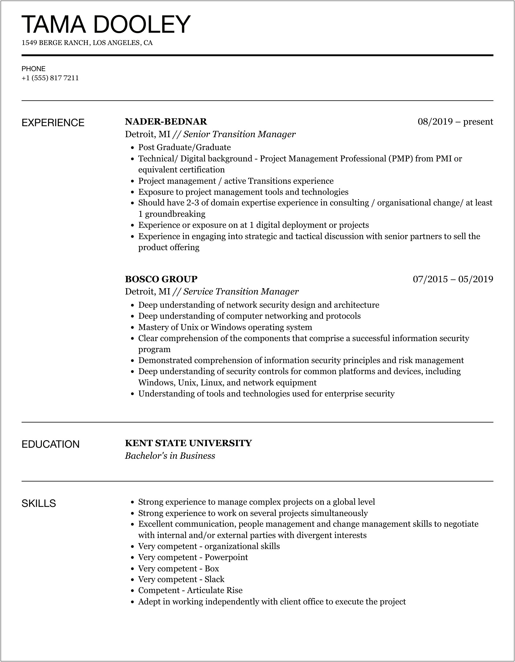 Resume Individual Contributor To Manager Transition