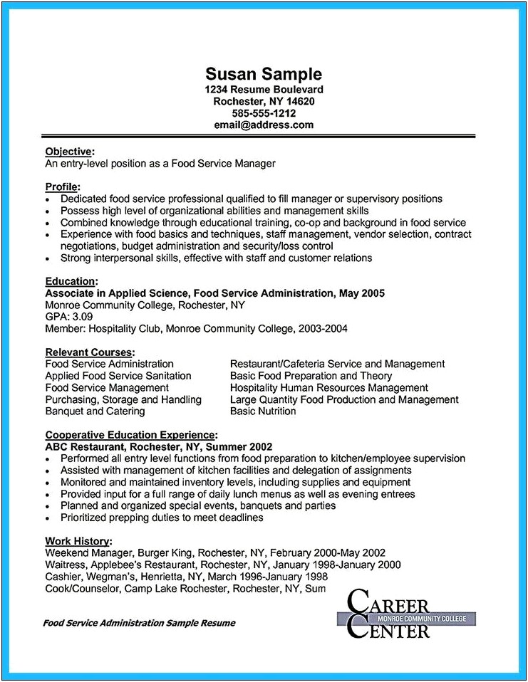 Resume Job Description For Banquet Server