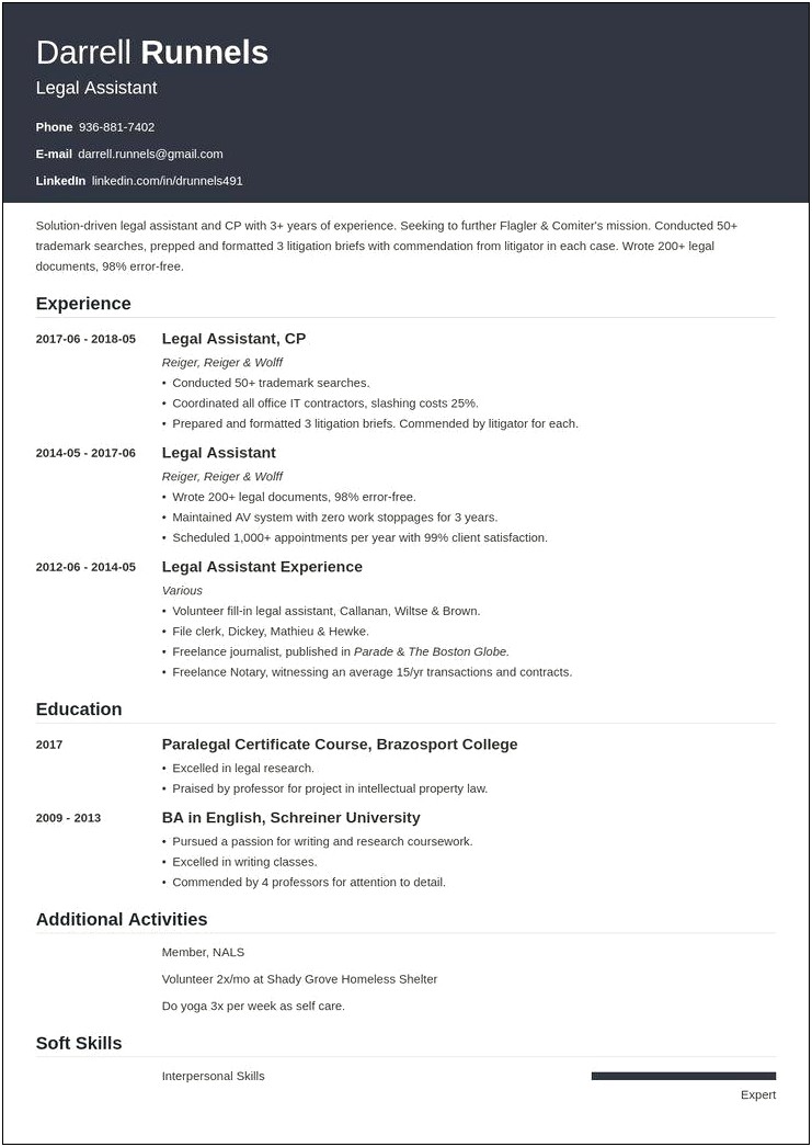 Resume Job Description For Legal Assistant