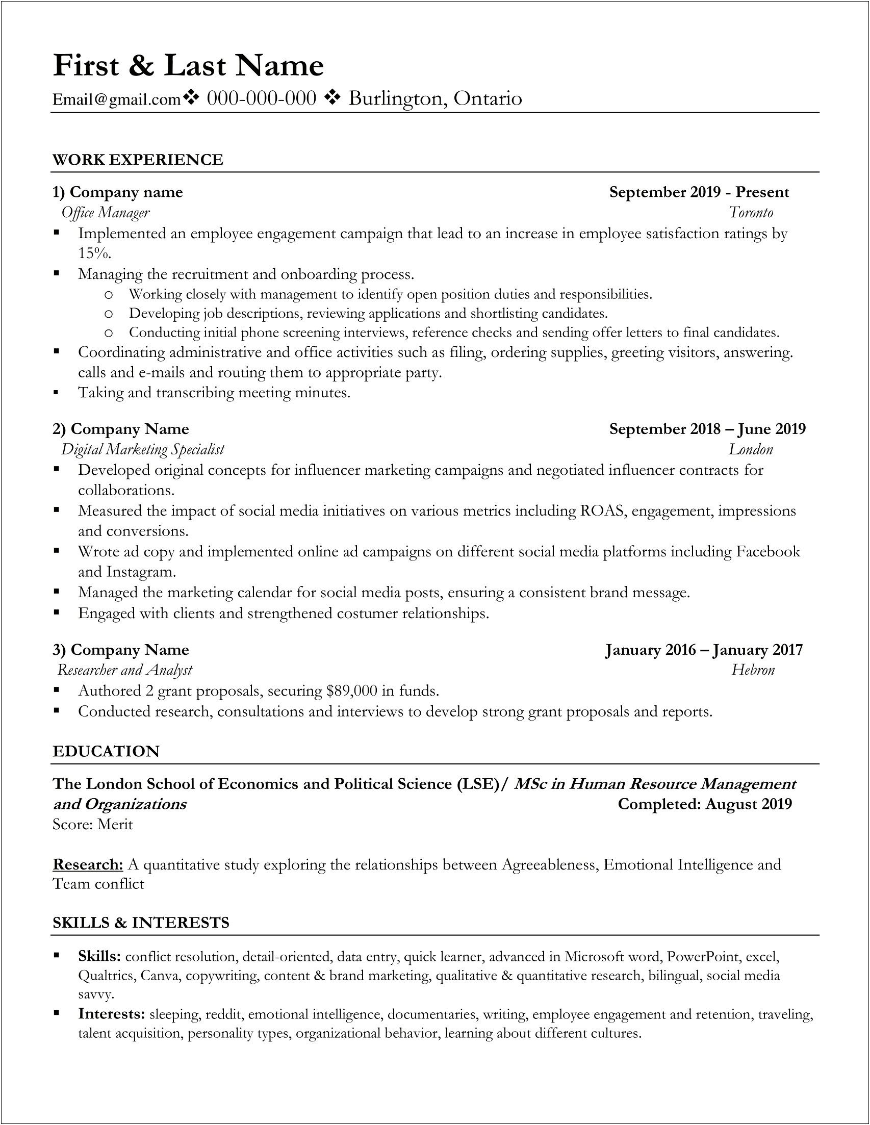 Resume Job Description For Office Manager