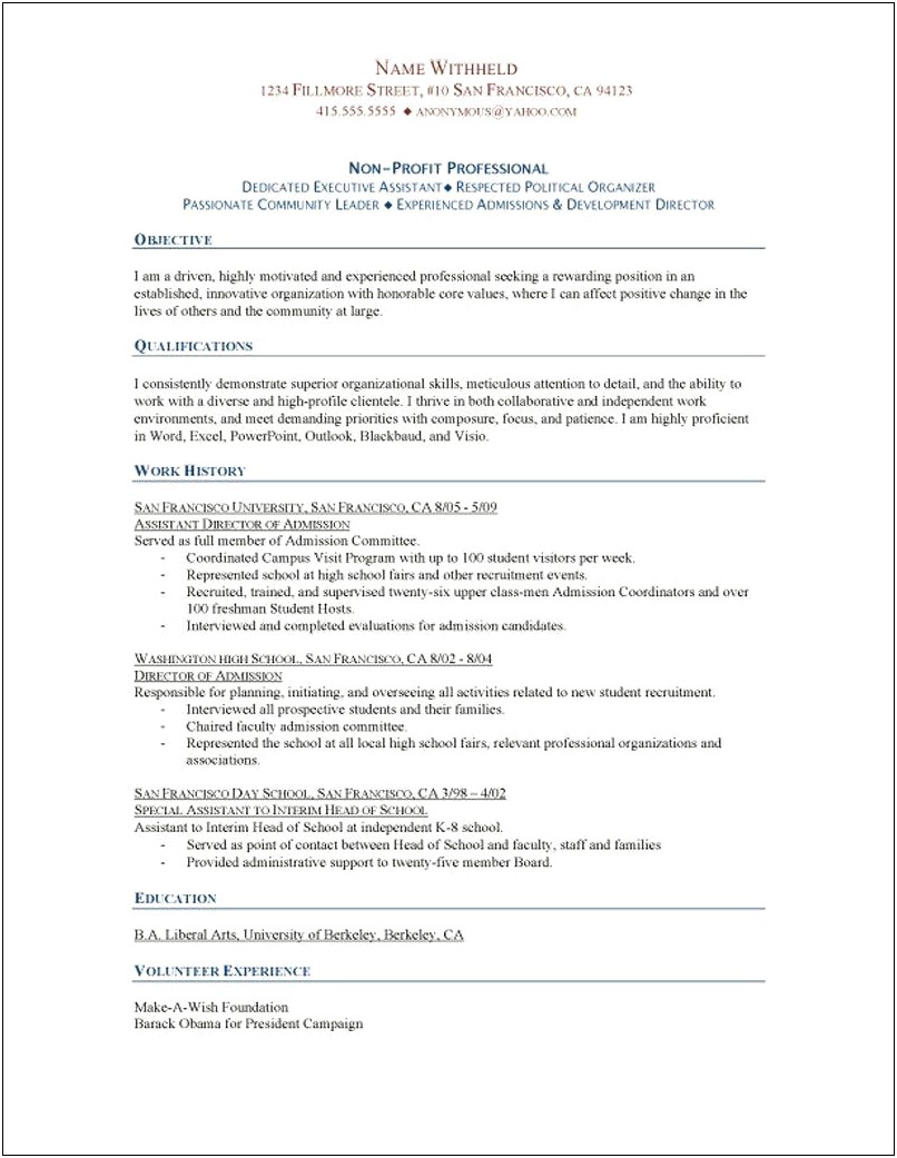 Resume Job Description For Operations Of Nonprofit