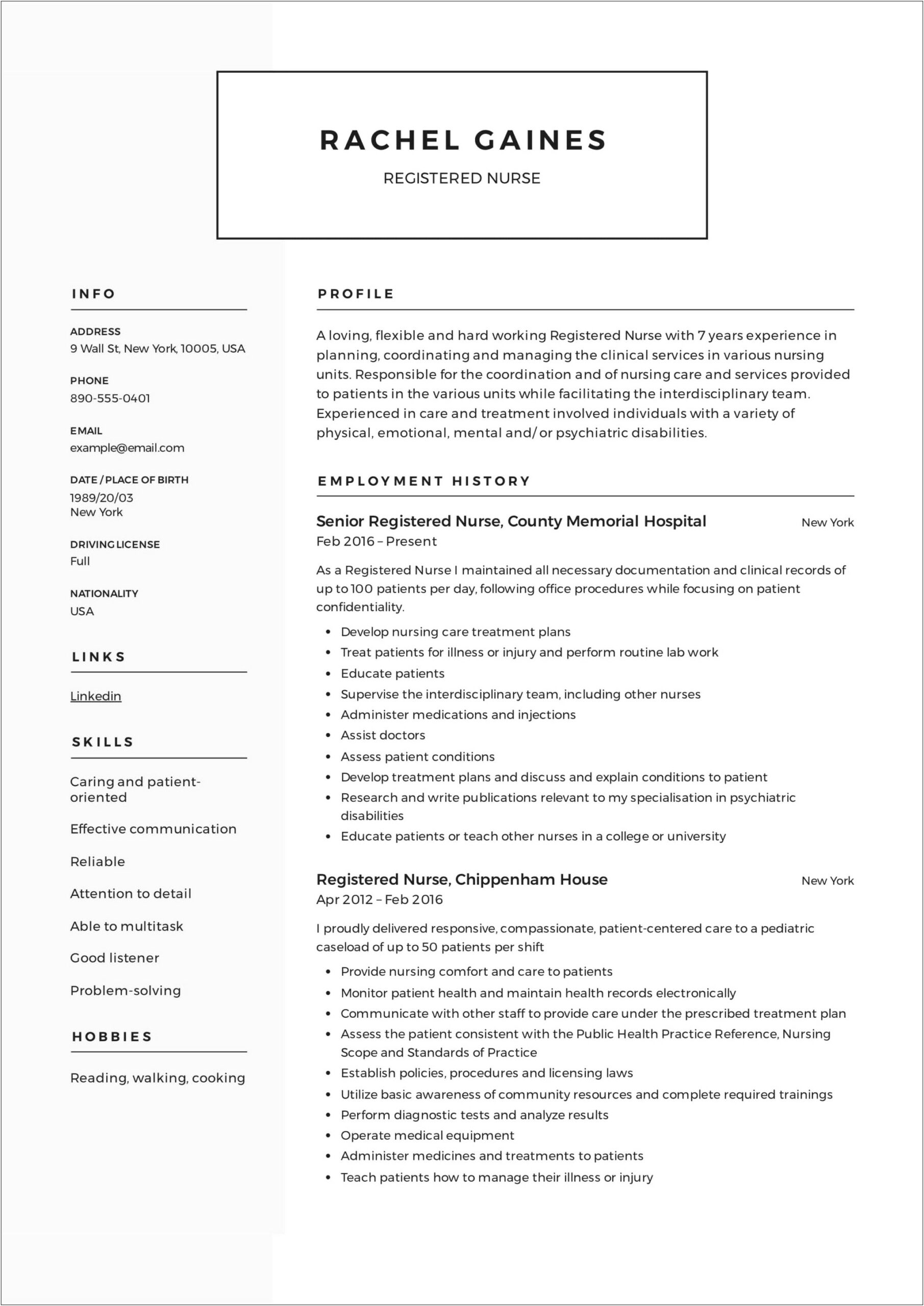Resume Job Description For Registered Nurse
