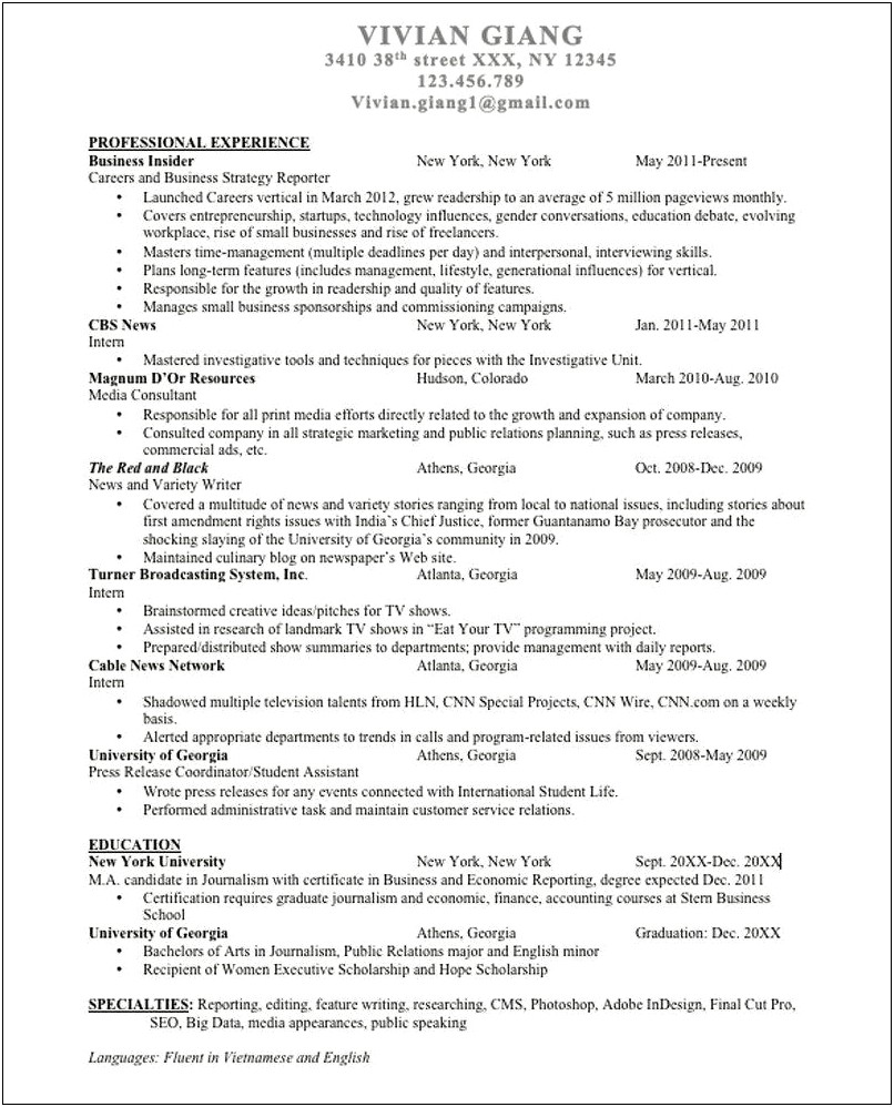 Resume Job Experience Multiple Positions With One Employer