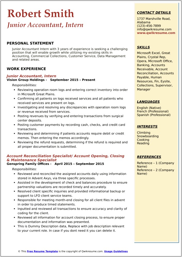 Resume Key Skills Finance And Accounting