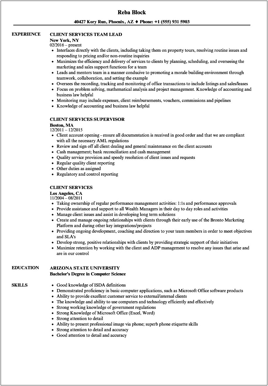 Resume Key Words High End Client
