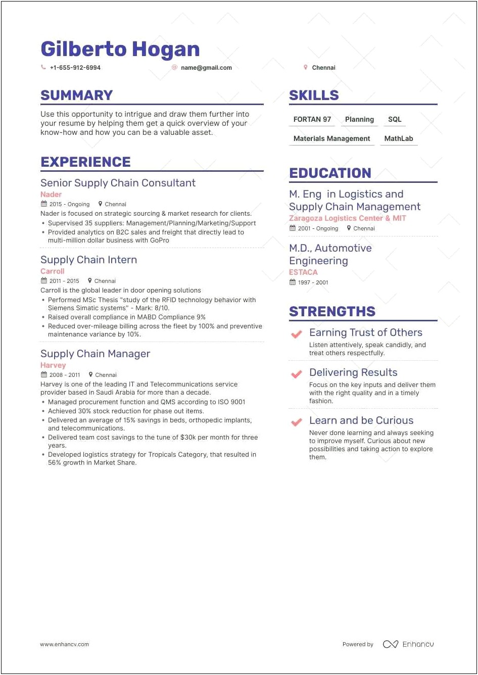 Resume Layout For Supply Chain Job