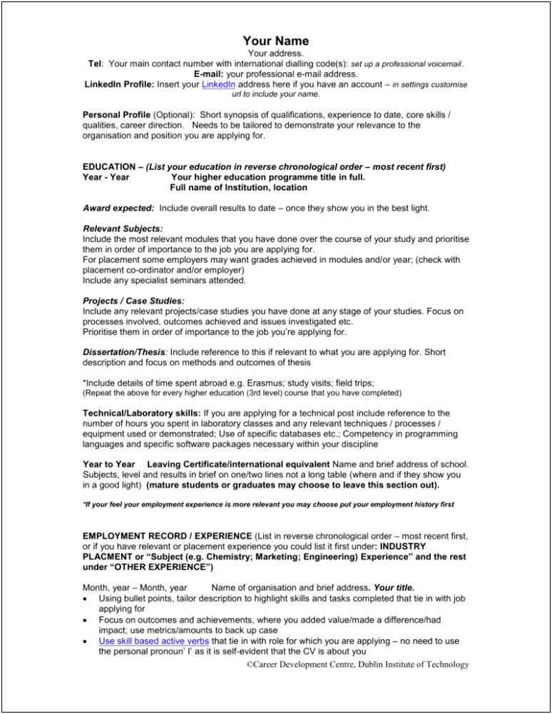 Resume Letter Brief List Relevant Experience Skills