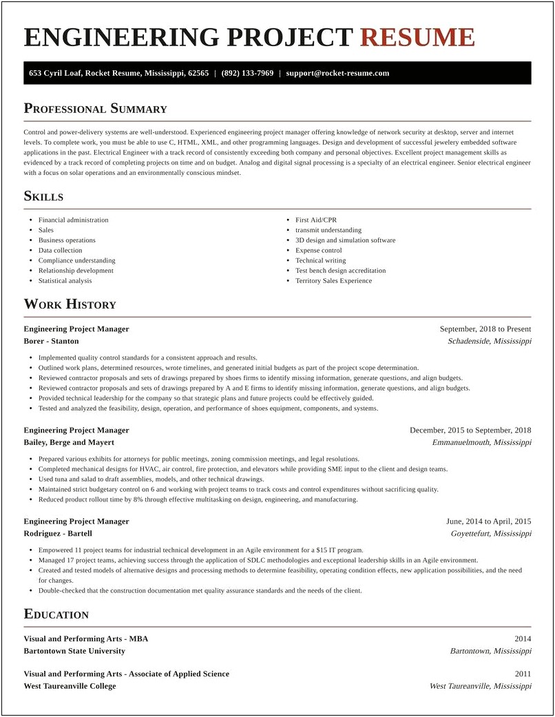 Resume Mid Level Engineering Project Manager