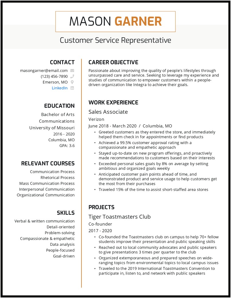 Resume Objective Entry Level Customer Service