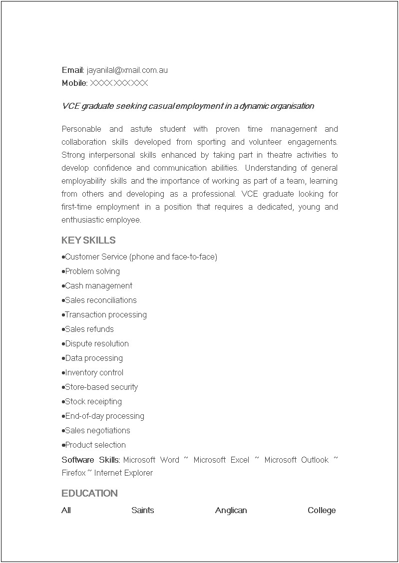 Resume Objective Example For High School Student
