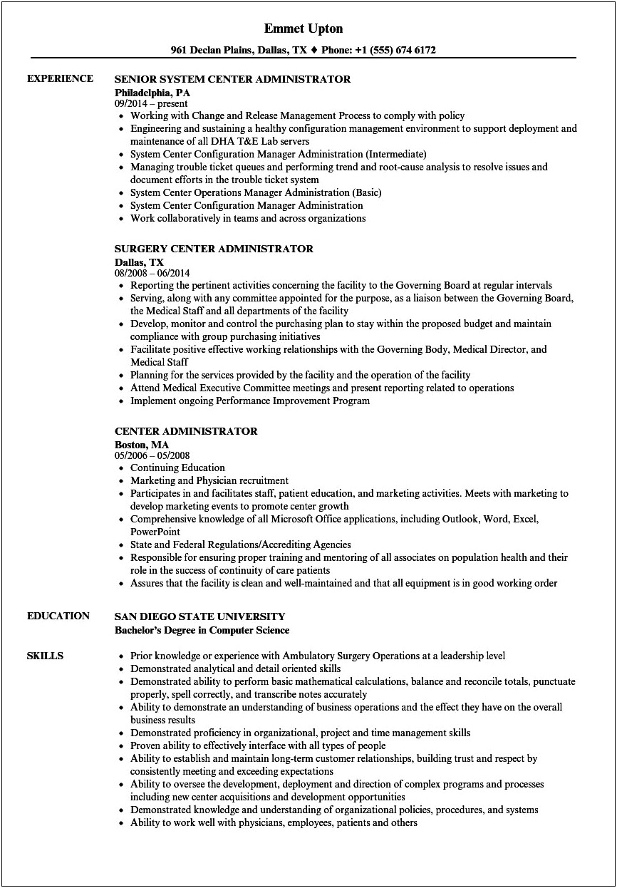 Resume Objective Examples For Ambulatory Surgery Centers