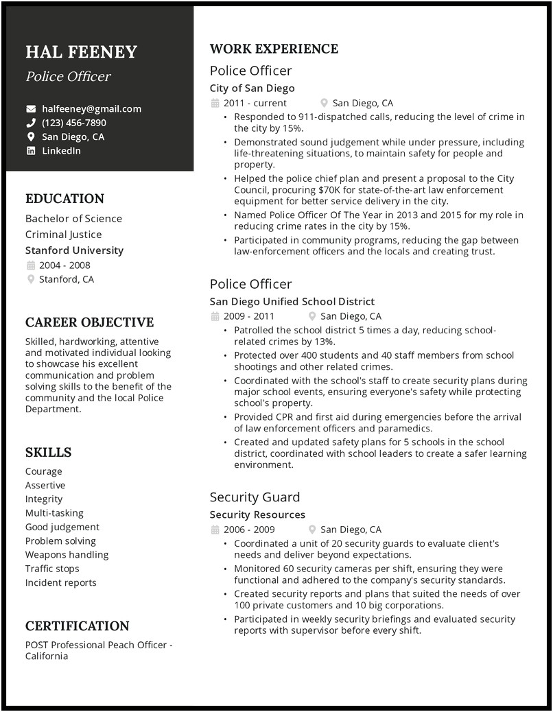 Resume Objective Examples For Criminal Justice Major