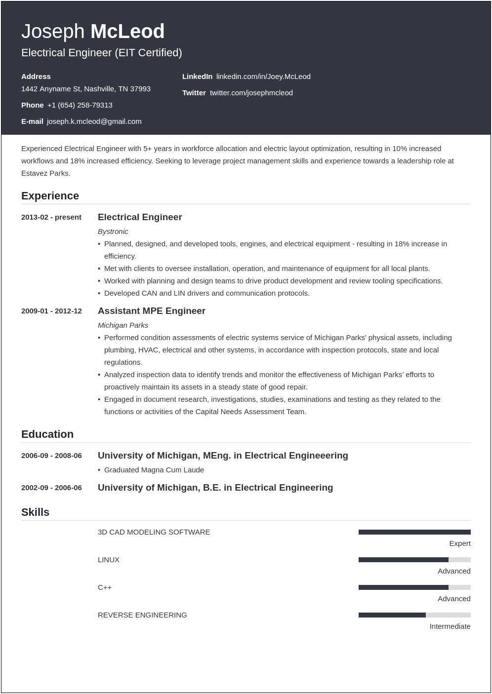 Resume Objective Examples For Electrical Engineer