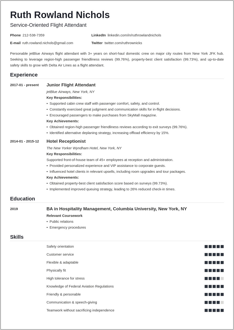 Resume Objective Examples For Flight Attendant Position