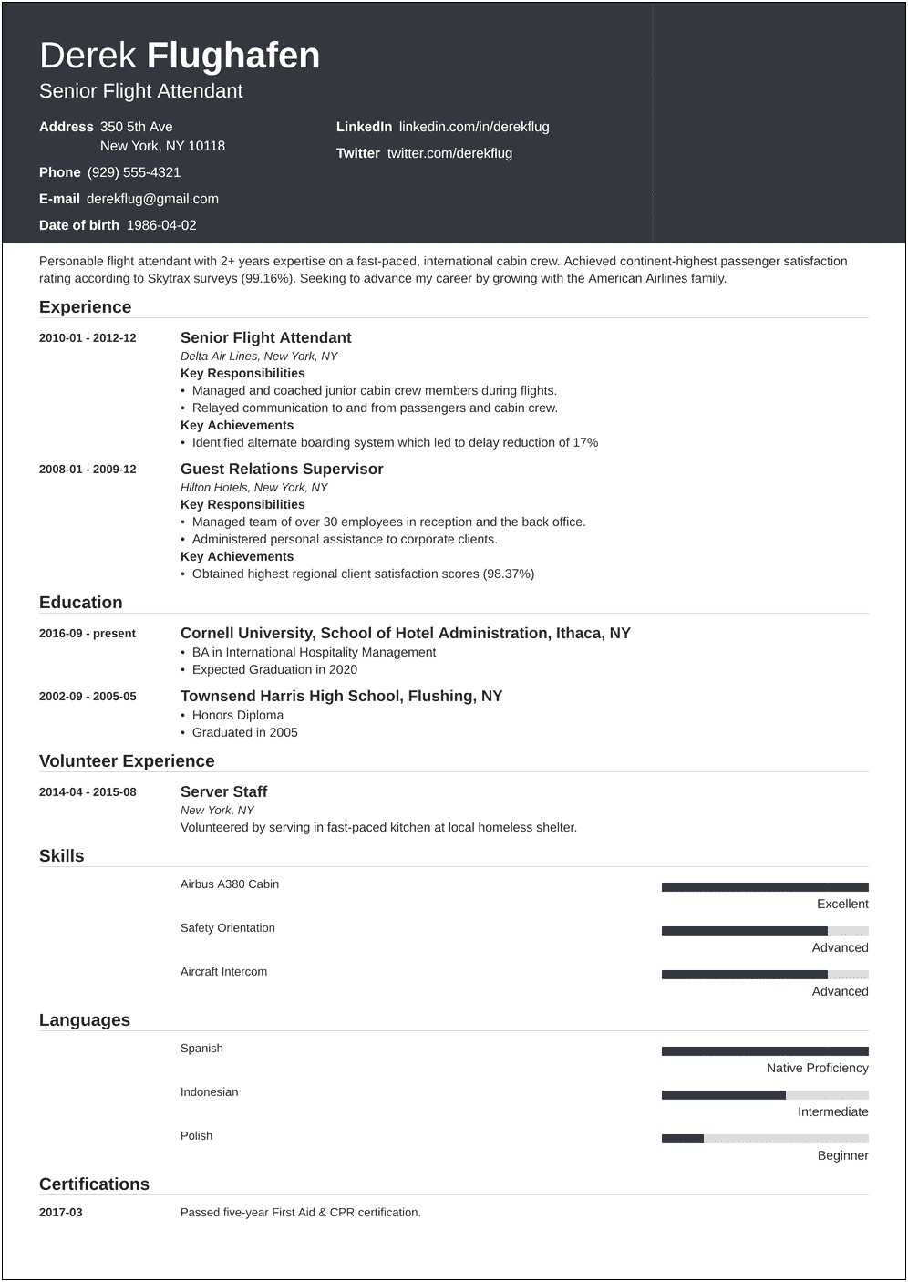 Resume Objective Examples For Flight Attendant