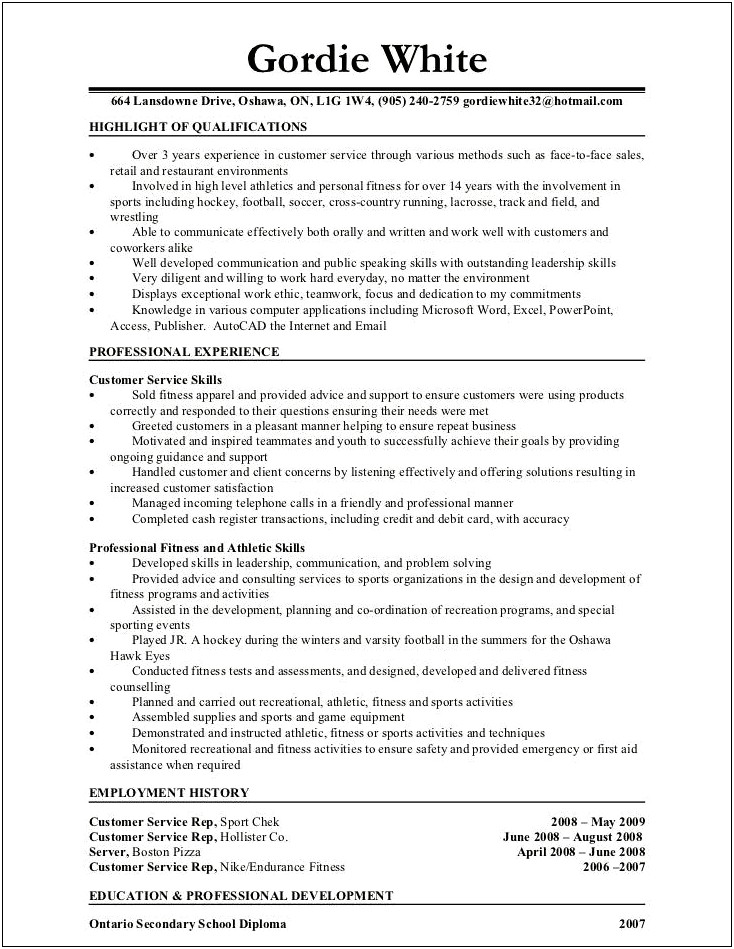 Resume Objective Examples For Personal Trainer