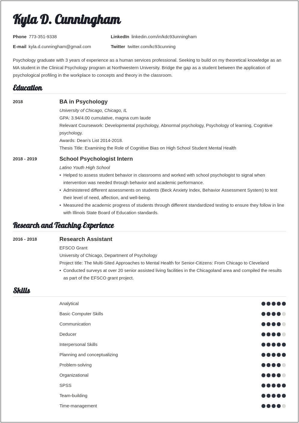 Resume Objective Examples For Psychology Majors