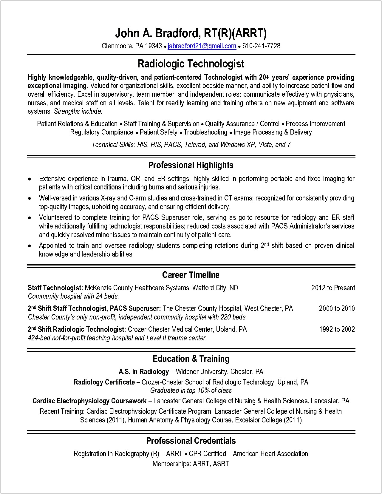 Resume Objective Examples For Radiologic Technologist