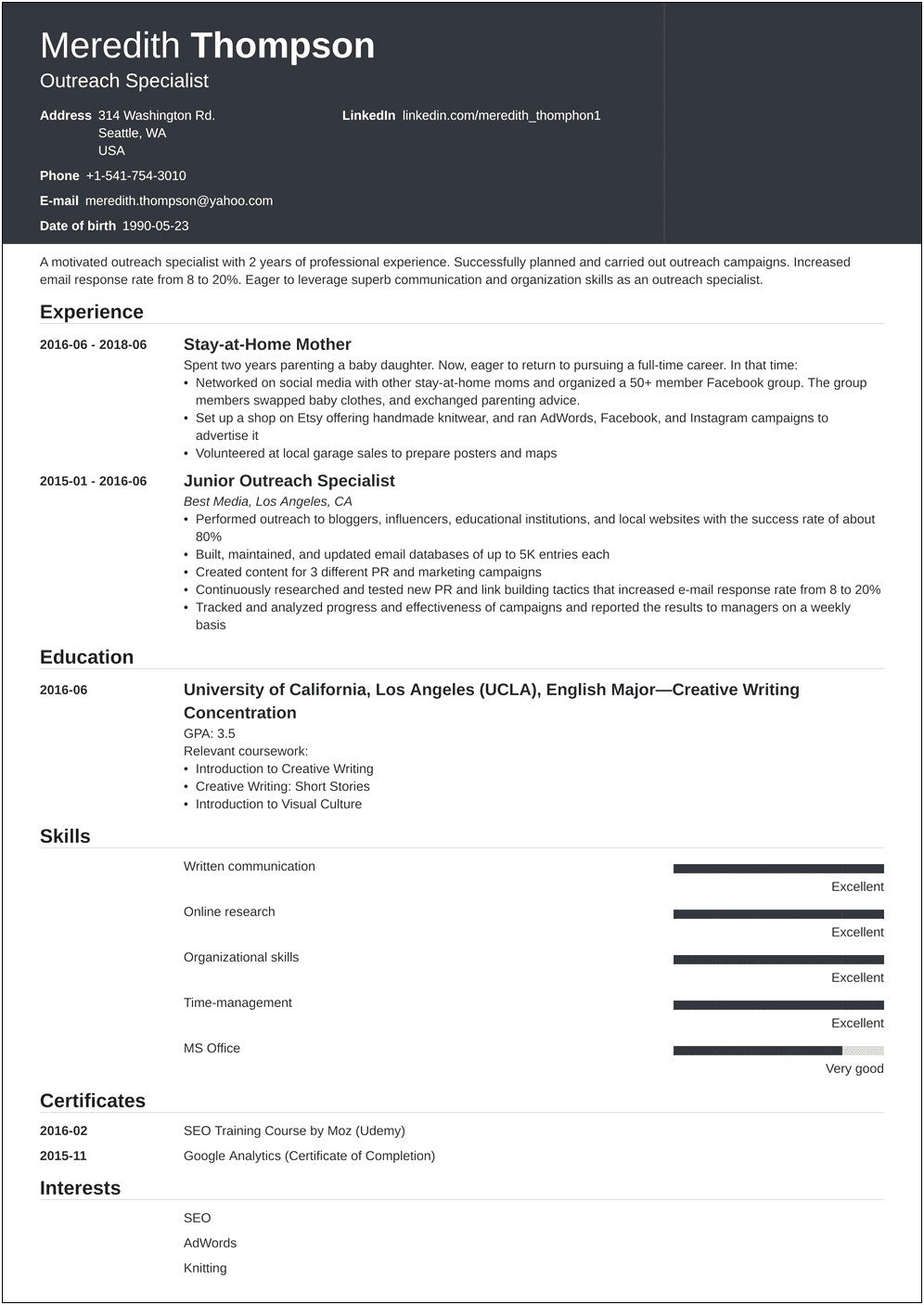 Resume Objective Examples For Reentering Workforce