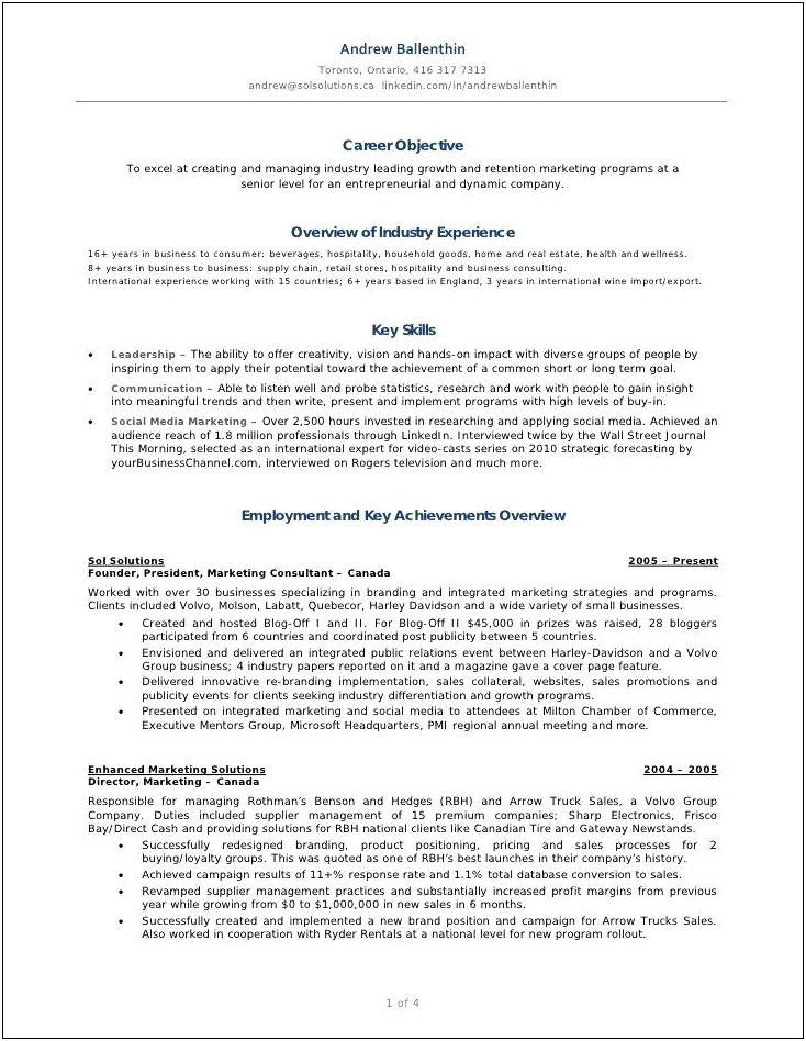 Resume Objective Examples For Social Media