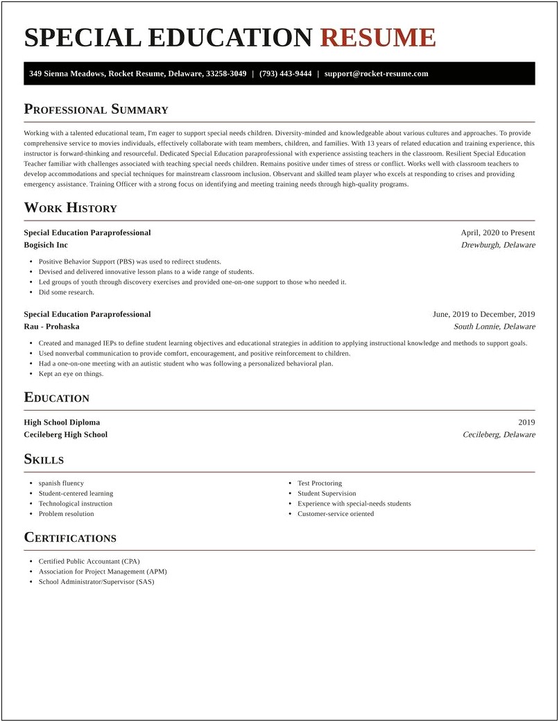Resume Objective Examples For Special Education