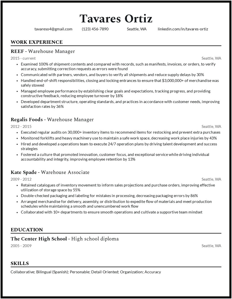 Resume Objective Examples For Warehouse Job