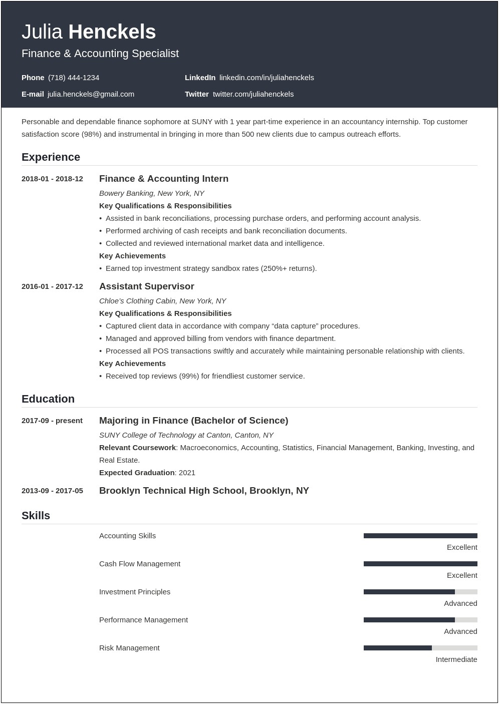 Resume Objective For A College Student
