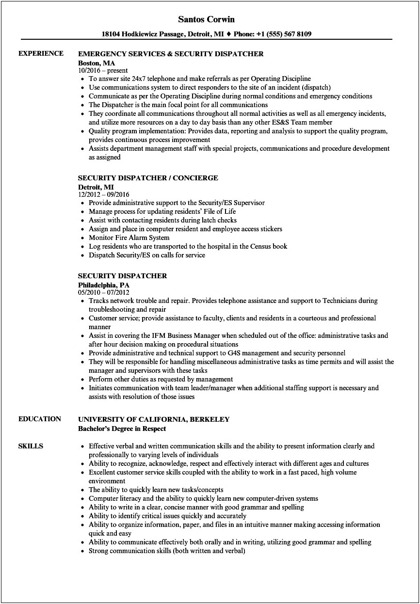 Resume Objective For A Dispatcher Position