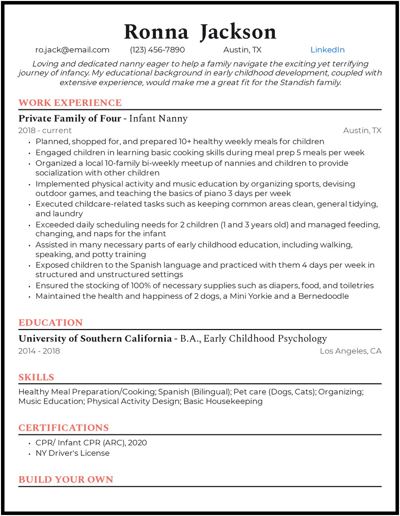 Resume Objective For A Nanny Position