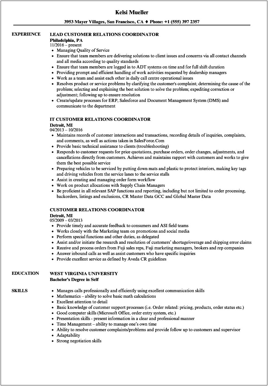 Resume Objective For A Patient Relations Coordinator