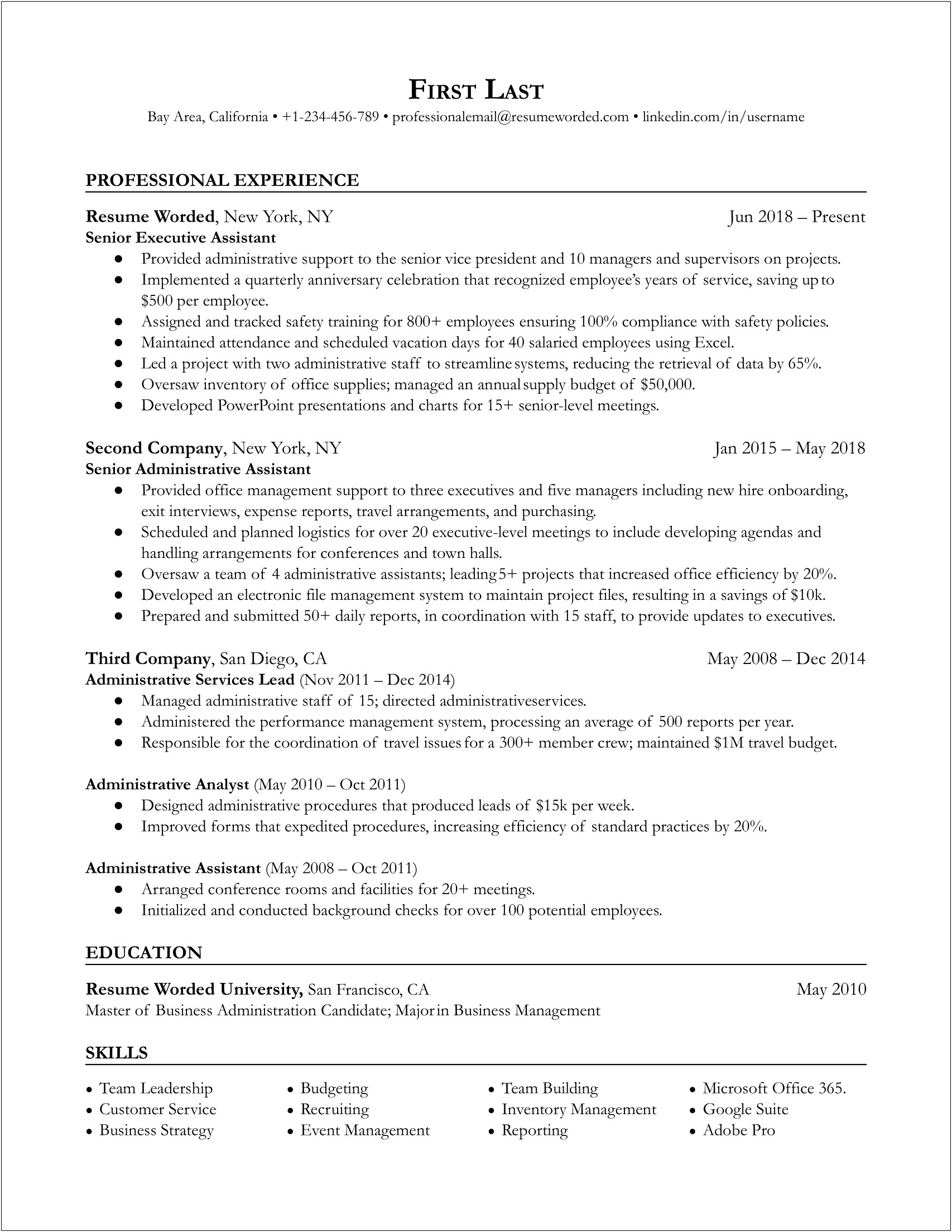 Resume Objective For A Personal Assistant