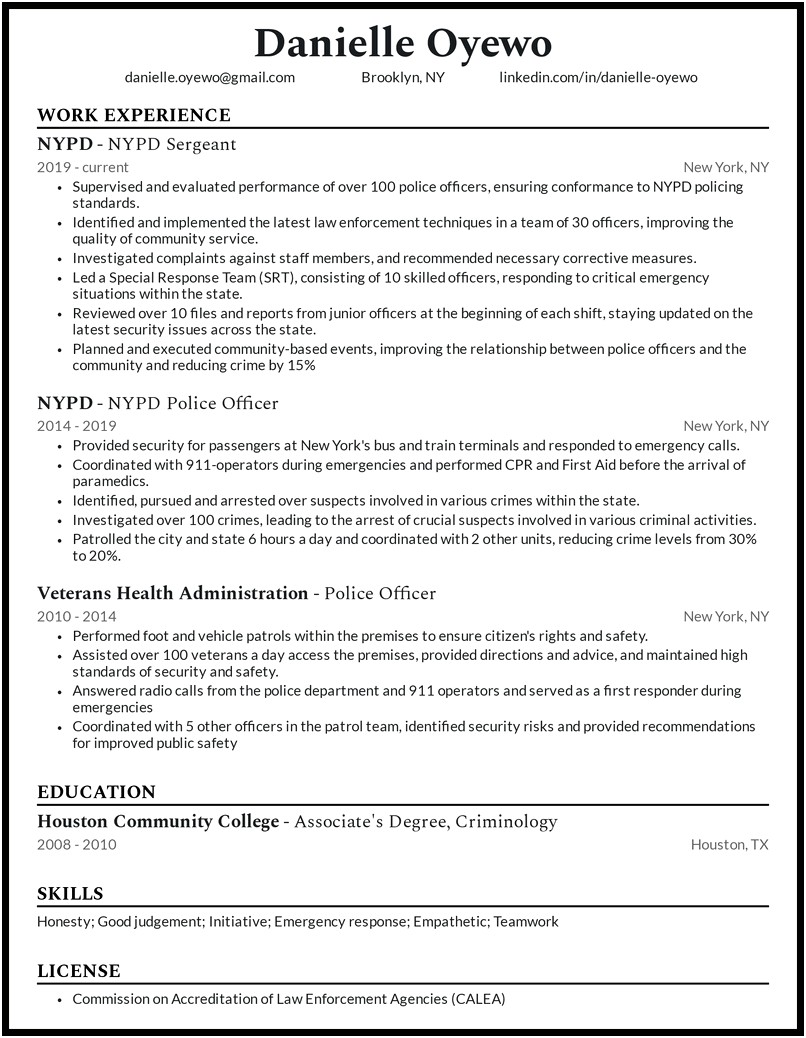Resume Objective For A Police Officer