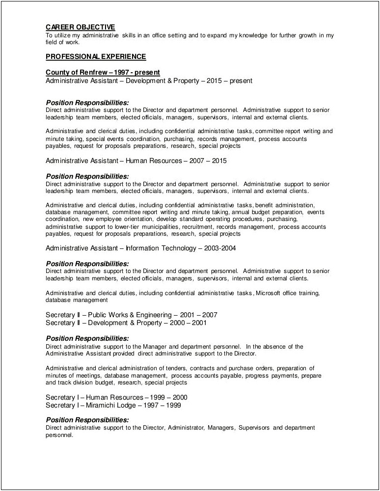 Resume Objective For Administrative Assistant Position