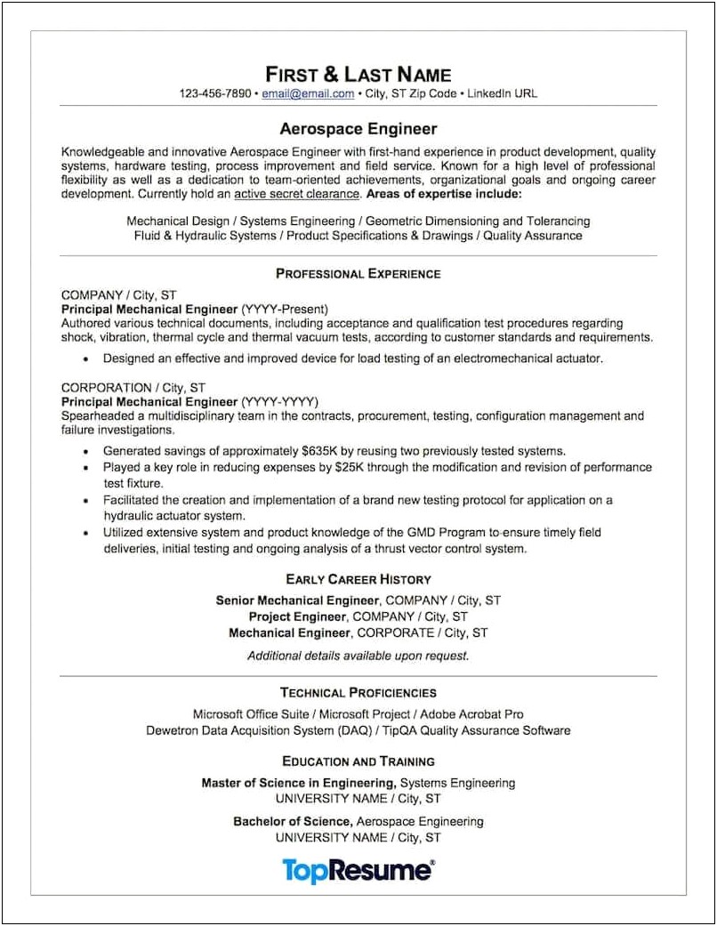 Resume Objective For Aircraft Maintenance Technician
