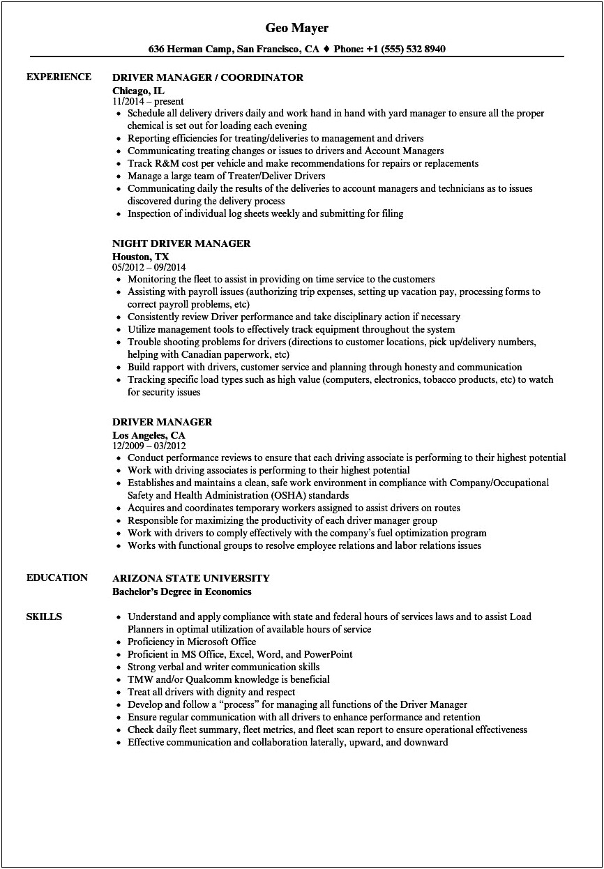 Resume Objective For Amazon Delivery Driver