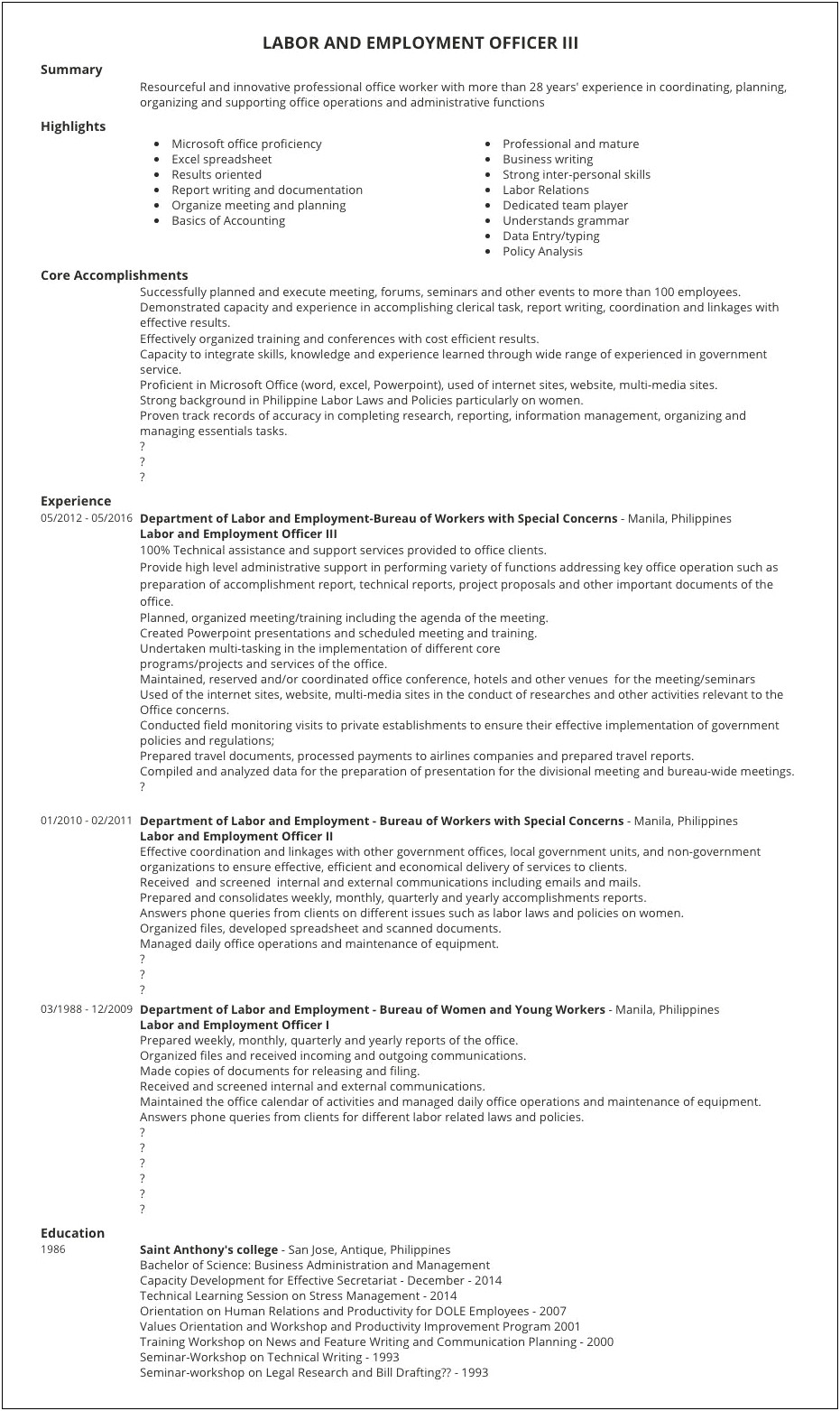 Resume Objective For Business Management Training Position