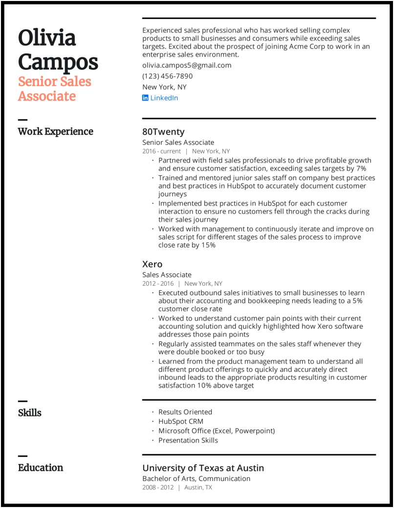 Resume Objective For Business Sales Position