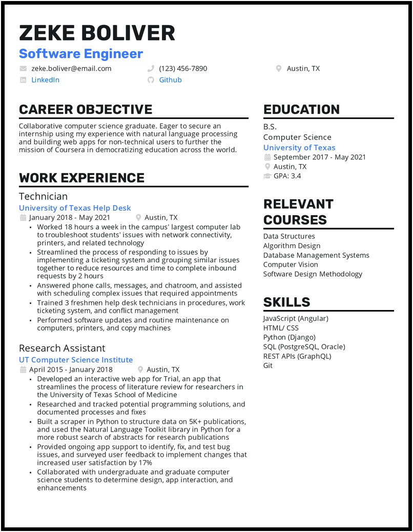 Resume Objective For Co Op Position
